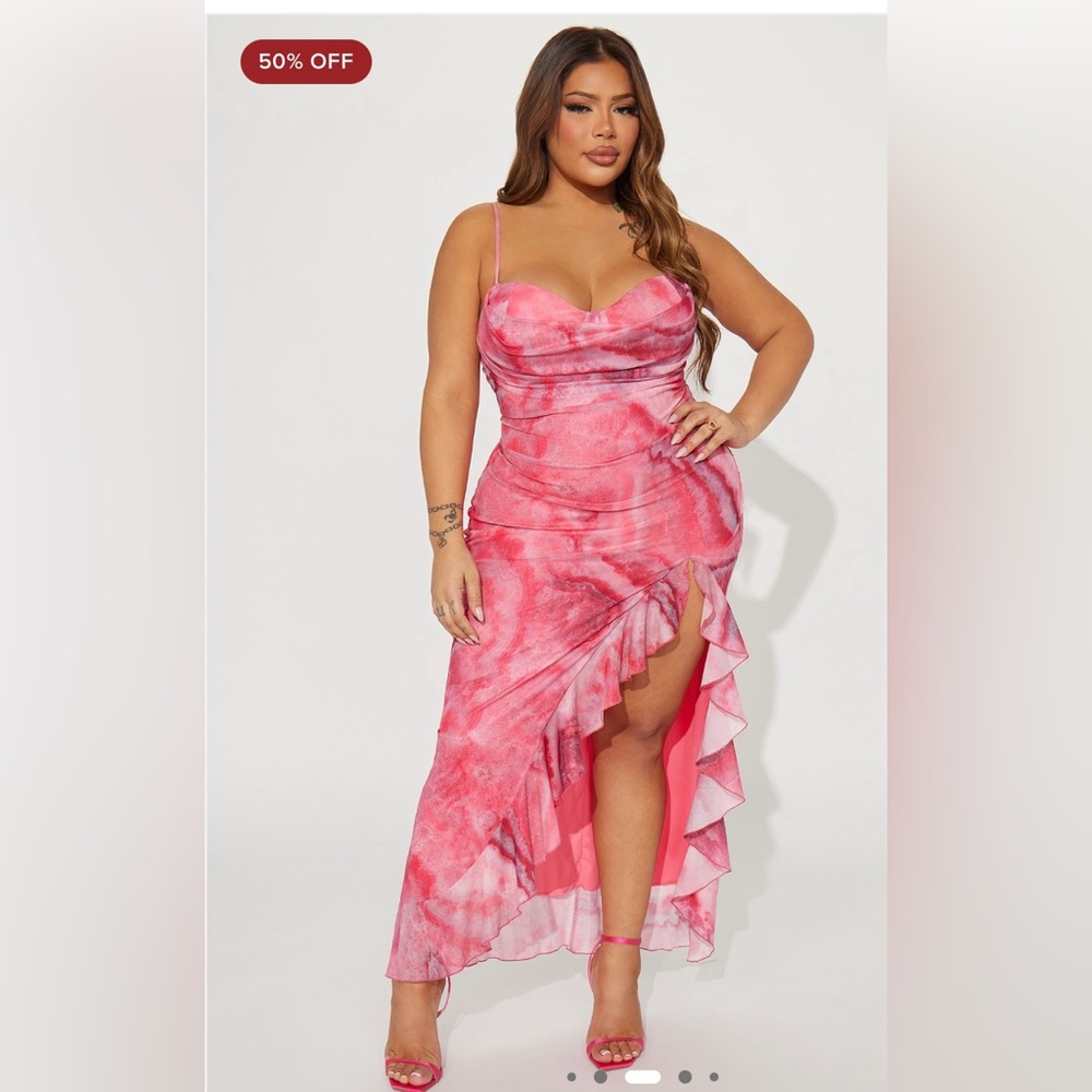 Fashion nova pink high low spaghetti strap dress